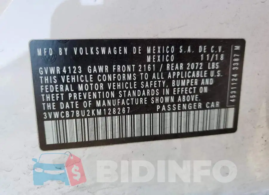 3VWCB7BU2KM128267 Photo# 12