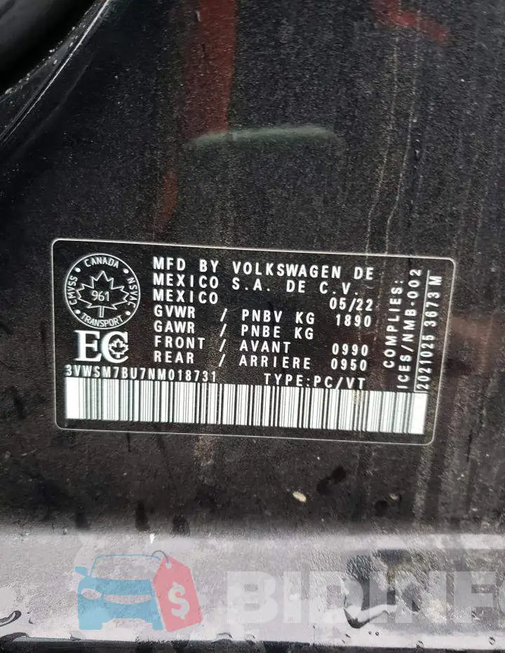 3VWSM7BU7NM018731 Photo# 13