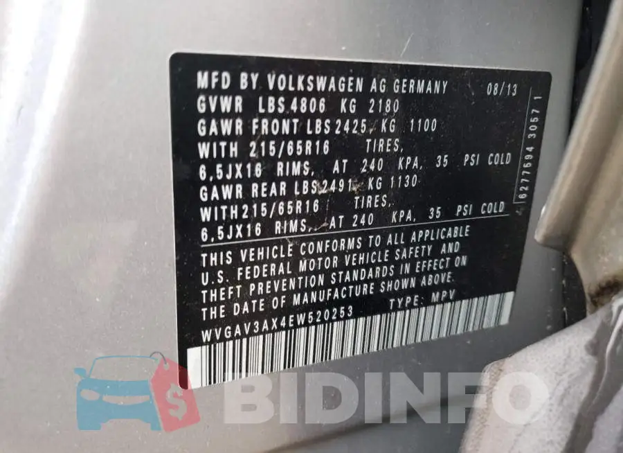 WVGAV3AX4EW520253 Photo# 13