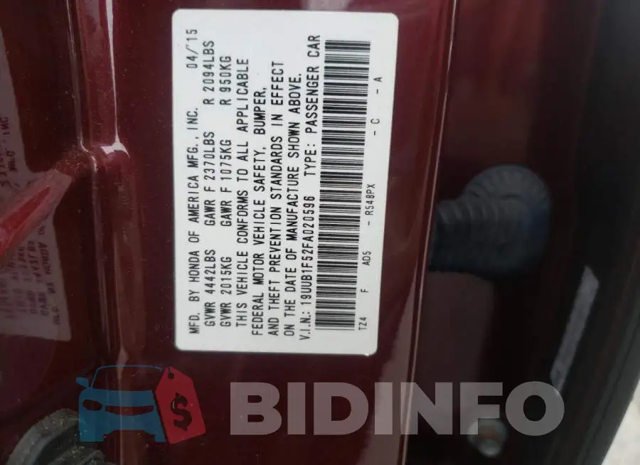 19UUB1F52FA020596 Photo# 13