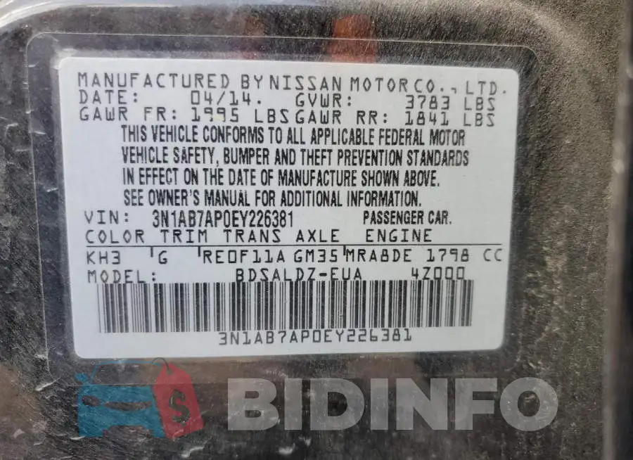 3N1AB7AP0EY226381 Photo# 12
