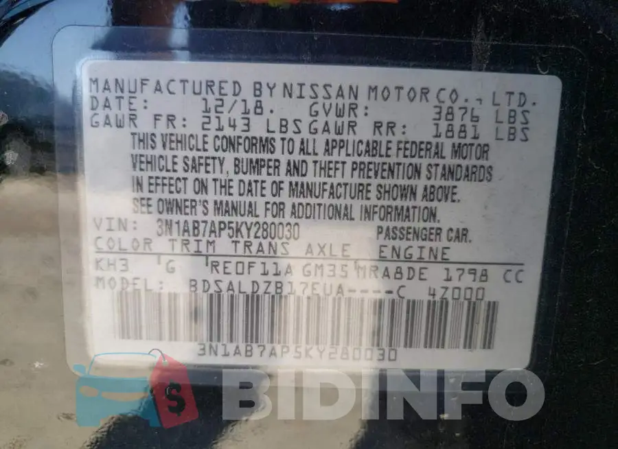 3N1AB7AP5KY280030 Photo# 10