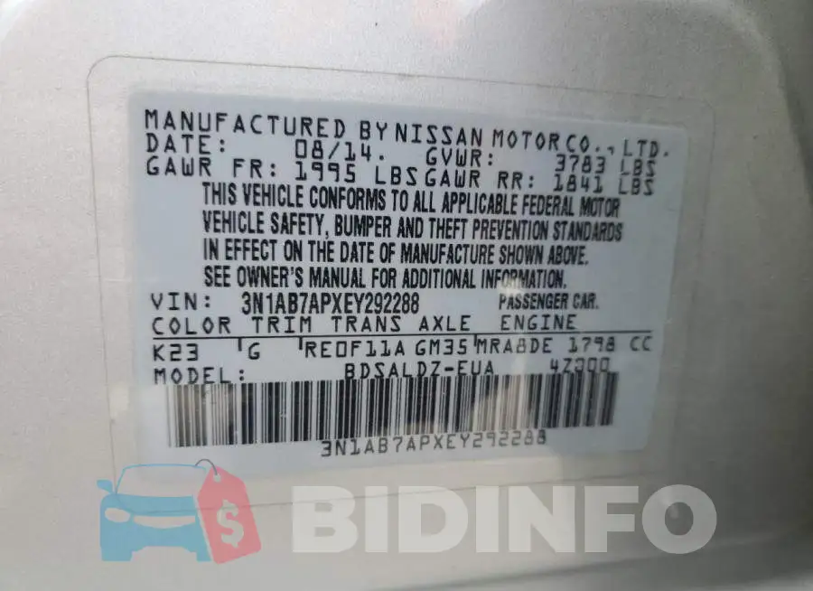 3N1AB7APXEY292288 Photo# 12