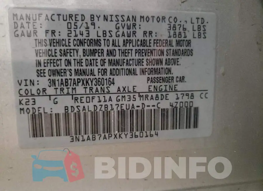 3N1AB7APXKY360164 Photo# 12