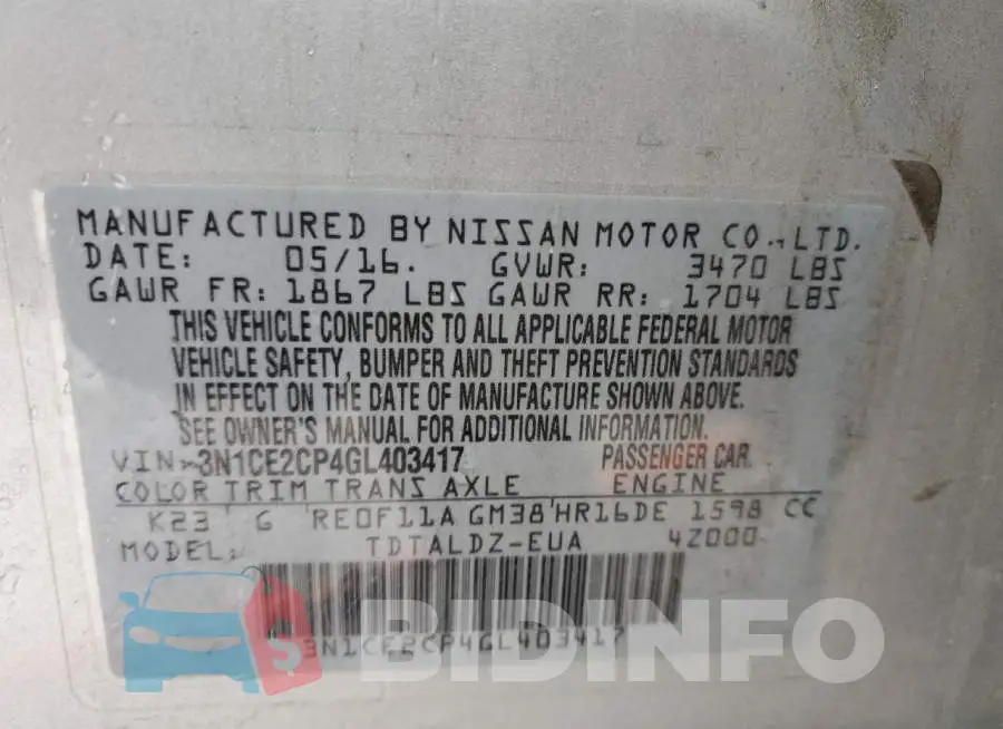 3N1CE2CP4GL403417 Photo# 12