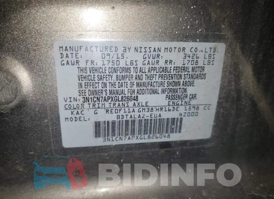 3N1CN7APXGL826048 Photo# 13