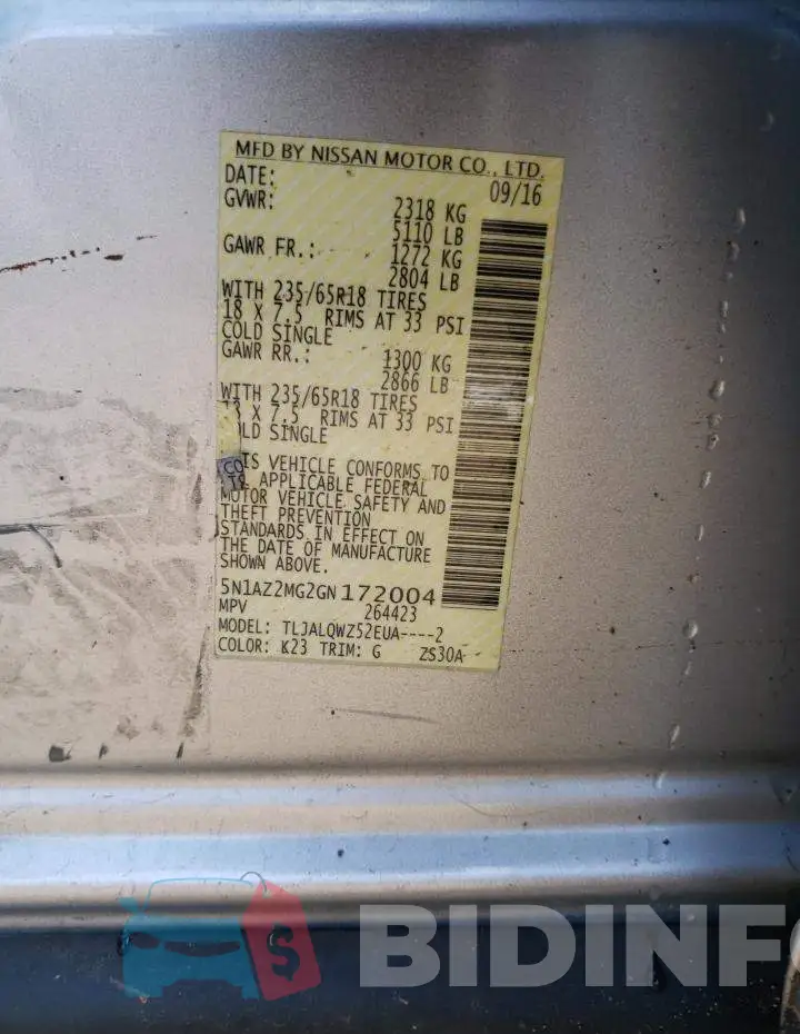 5N1AZ2MG2GN172004 Photo# 10