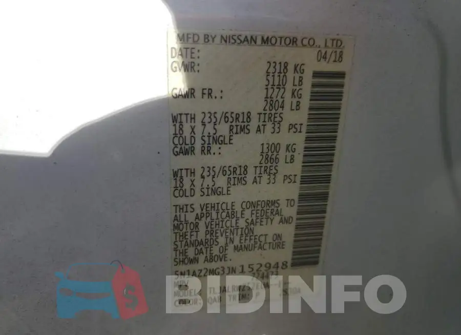 5N1AZ2MG3JN152948 Photo# 13