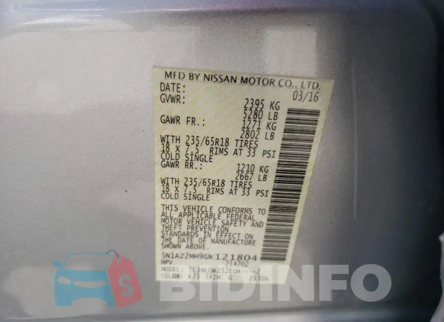 5N1AZ2MH9GN121804 Photo# 10