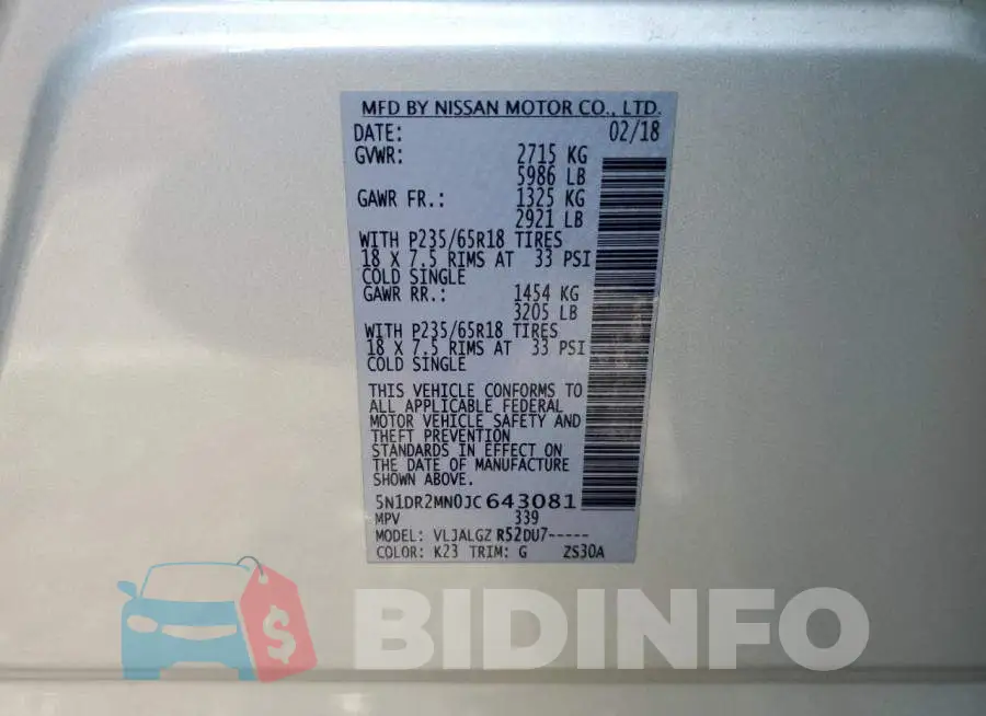 5N1DR2MN0JC643081 Photo# 12