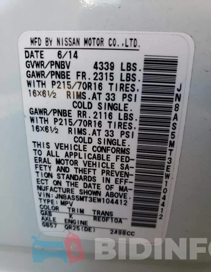 JN8AS5MT3EW104412 Photo# 13