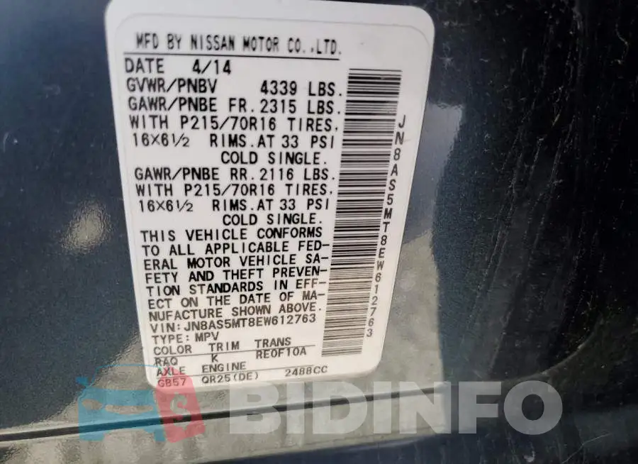 JN8AS5MT8EW612763 Photo# 12