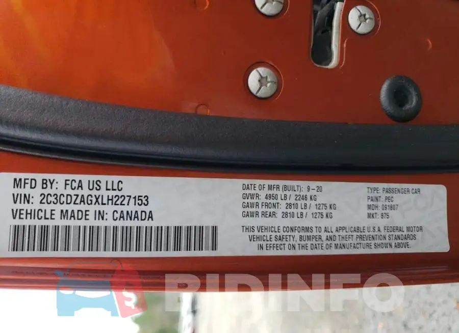 2C3CDZAGXLH227153 Photo# 12