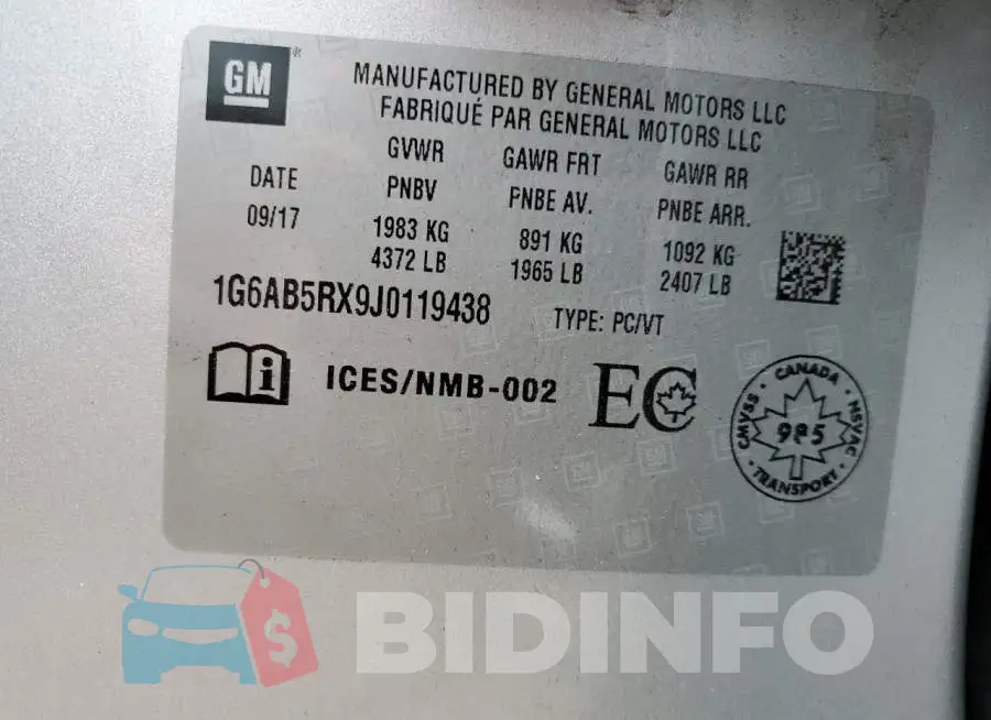 1G6AB5RX9J0119438 Photo# 10