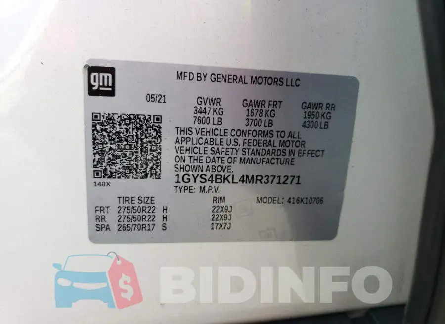 1GYS4BKL4MR371271 Photo# 13