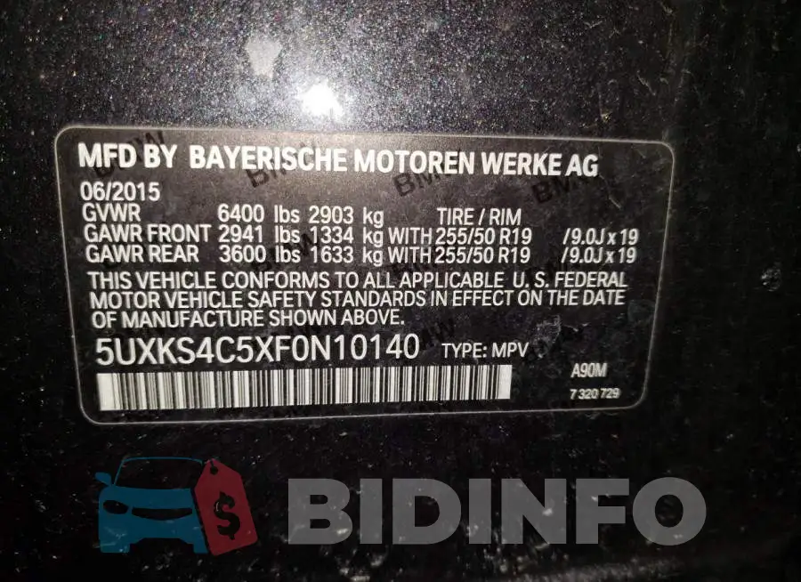 5UXKS4C5XF0N10140 Photo# 13