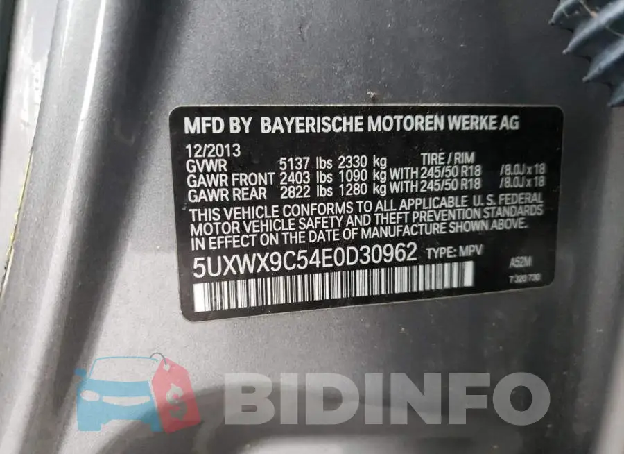 5UXWX9C54E0D30962 Photo# 13