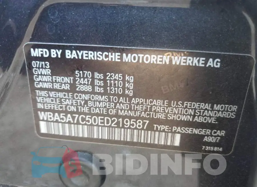 WBA5A7C50ED219587 Photo# 12