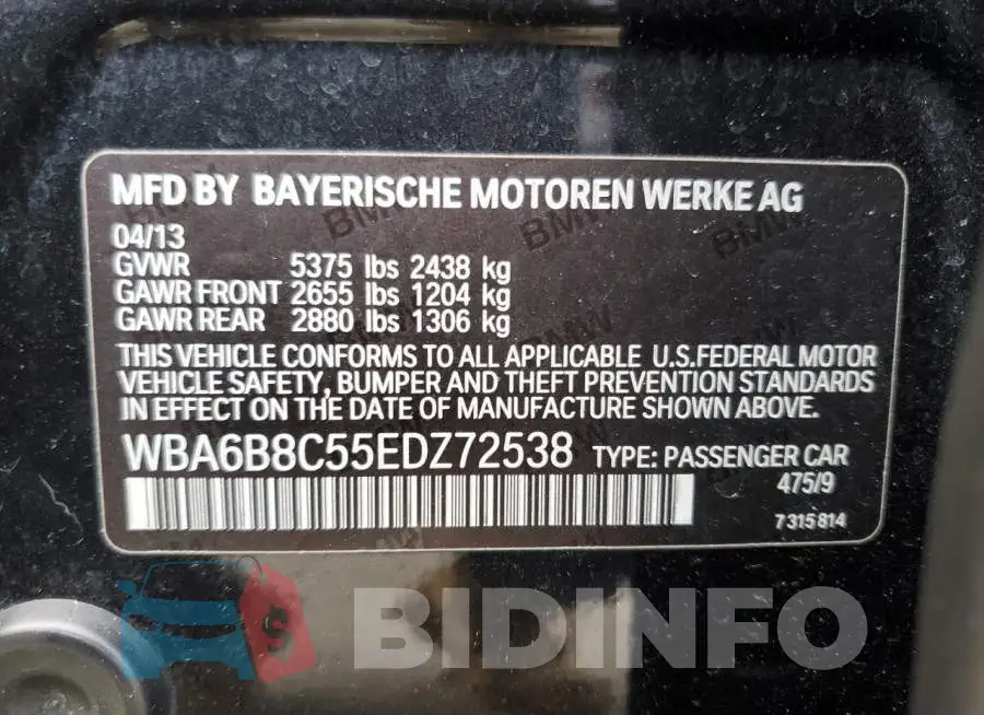 WBA6B8C55EDZ72538 Photo# 10