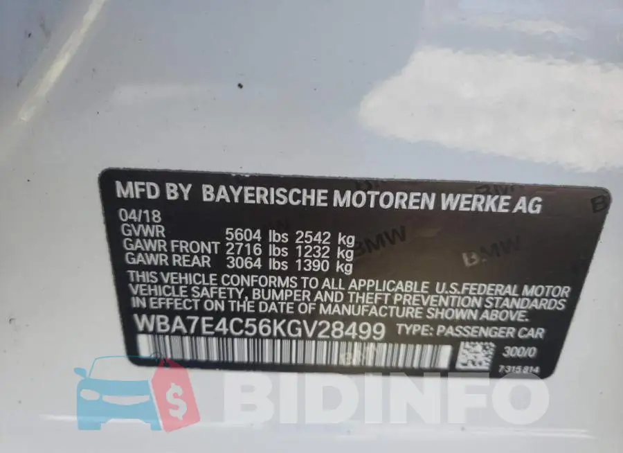 WBA7E4C56KGV28499 Photo# 12