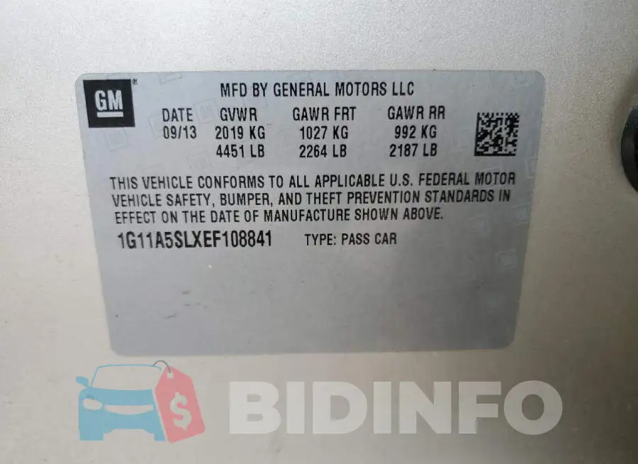 1G11A5SLXEF108841 Photo# 12