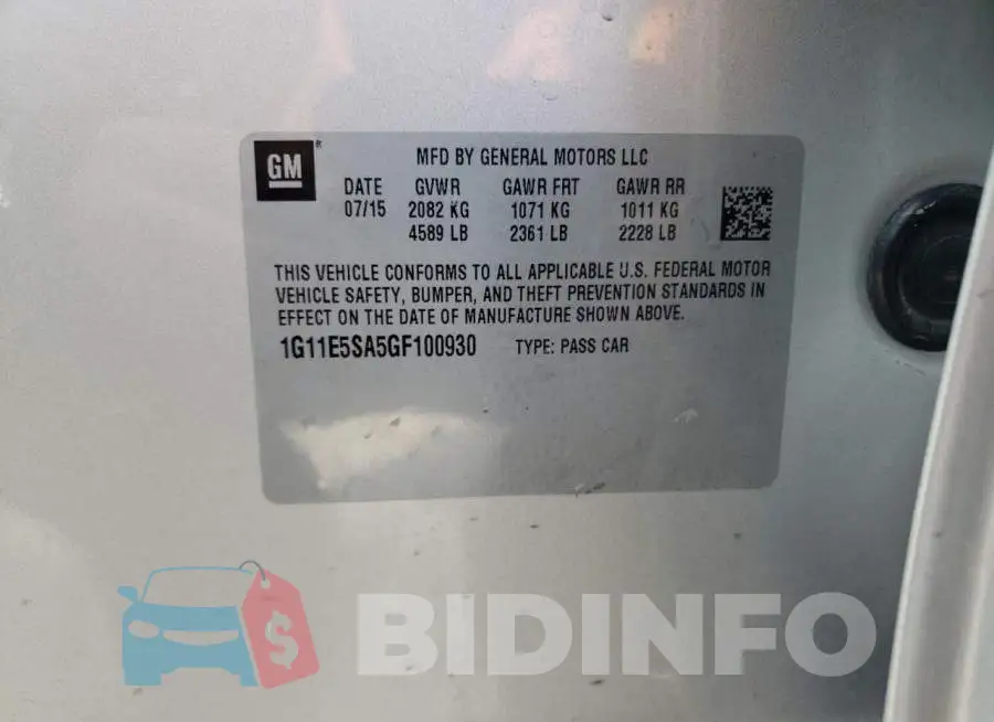 1G11E5SA5GF100930 Photo# 12