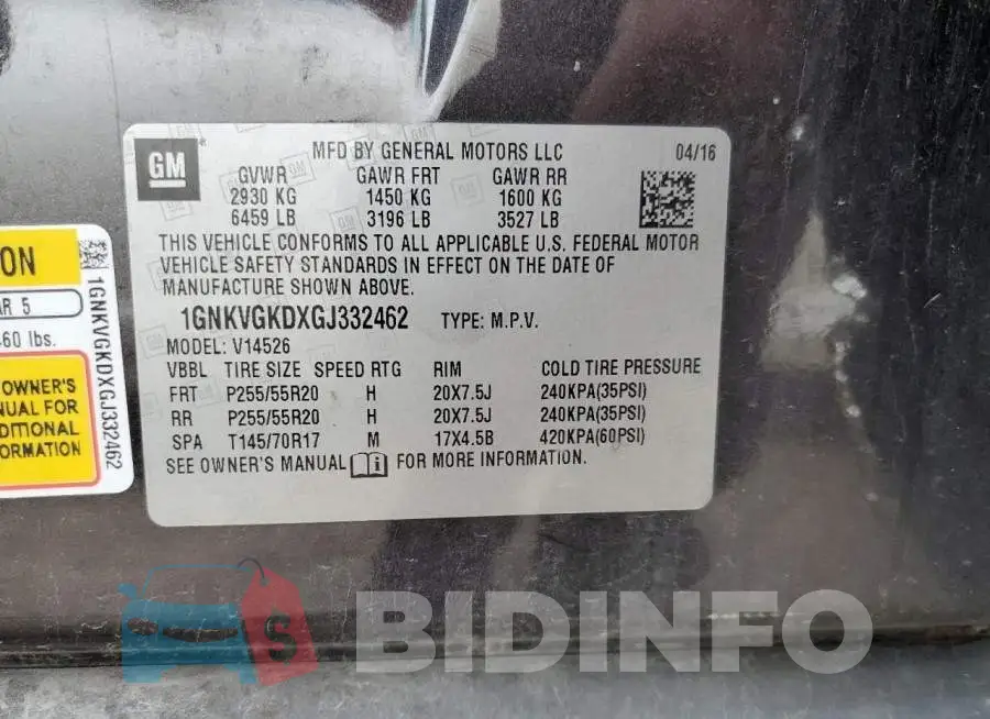1GNKVGKDXGJ332462 Photo# 13