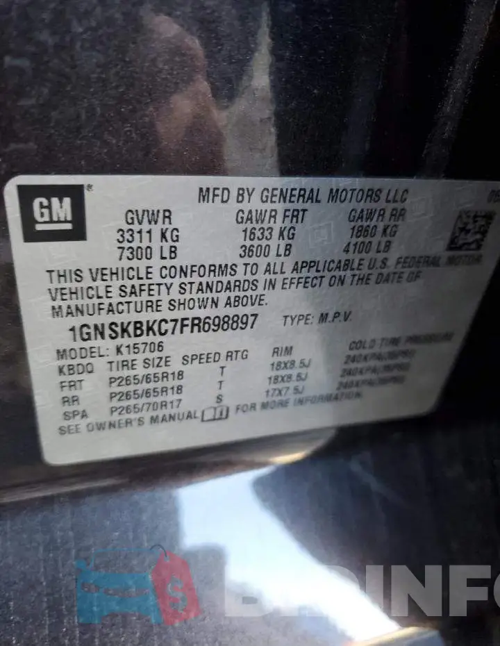 1GNSKBKC7FR698897 Photo# 13