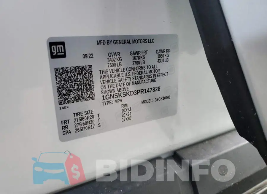 1GNSKSKD3PR147828 Photo# 13