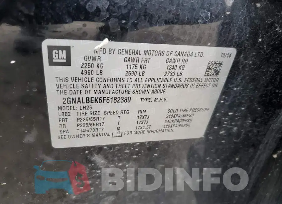 2GNALBEK6F6182389 Photo# 13