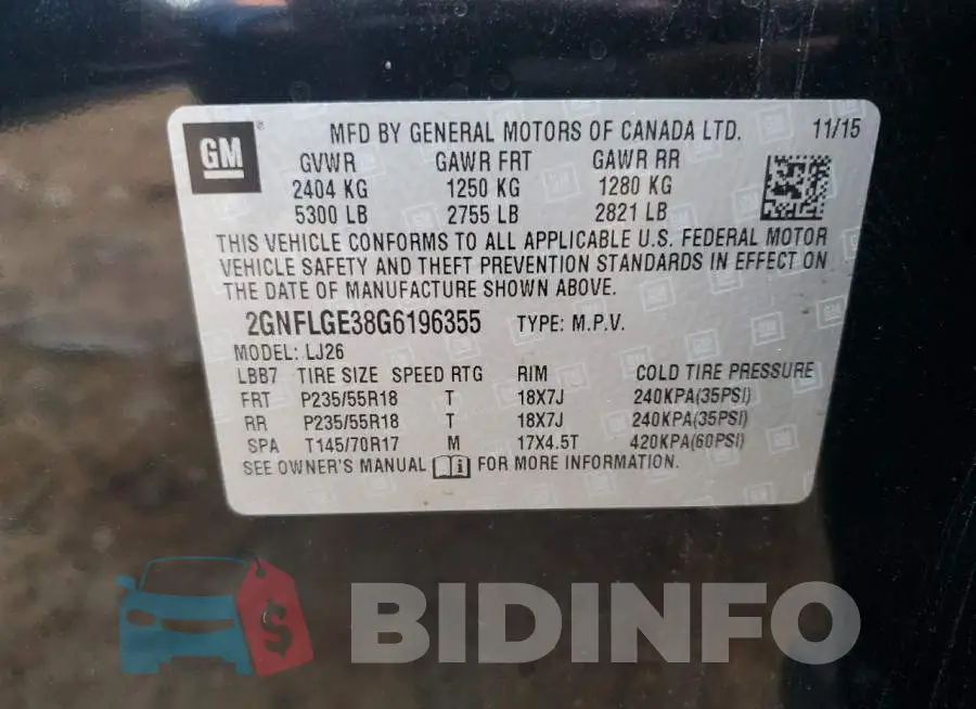 2GNFLGE38G6196355 Photo# 13