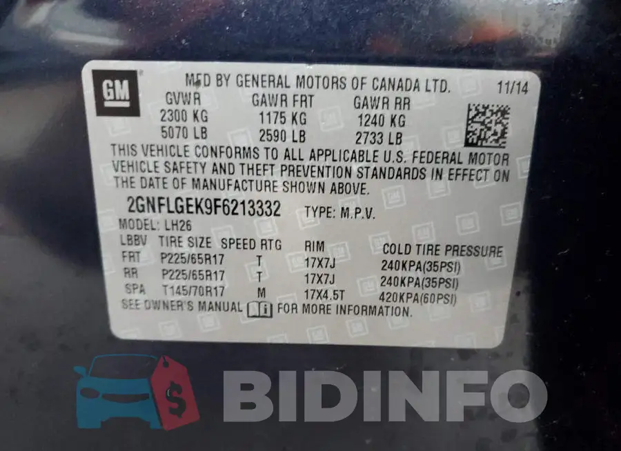 2GNFLGEK9F6213332 Photo# 14