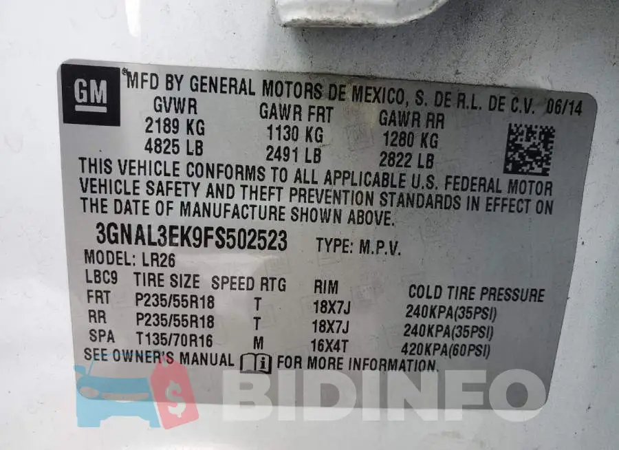 3GNAL3EK9FS502523 Photo# 13