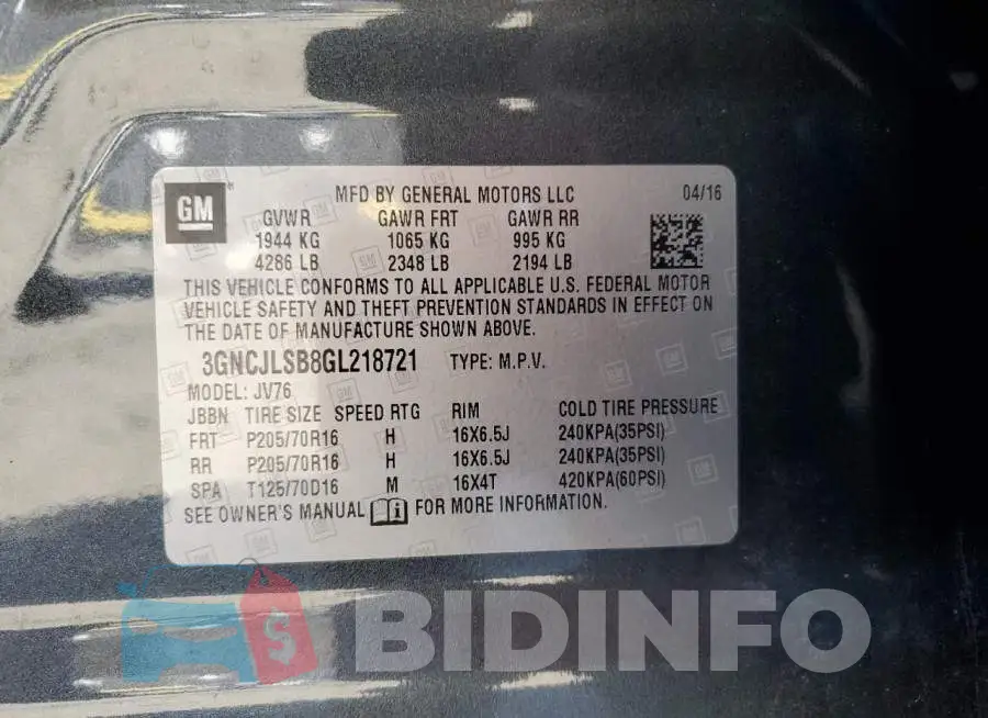 3GNCJLSB8GL218721 Photo# 13