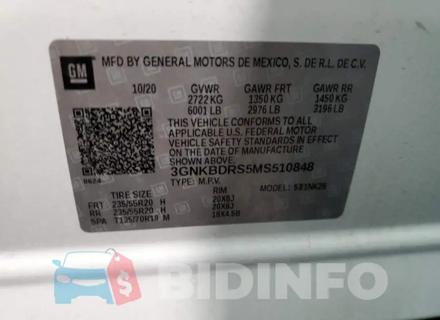 3GNKBDRS5MS510848 Photo# 13