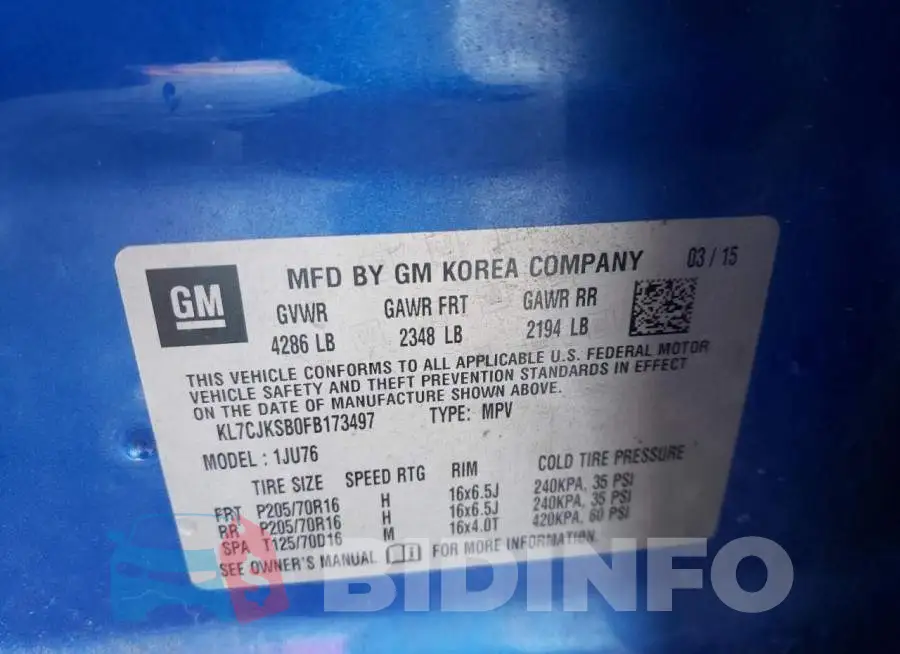 KL7CJKSB0FB173497 Photo# 12