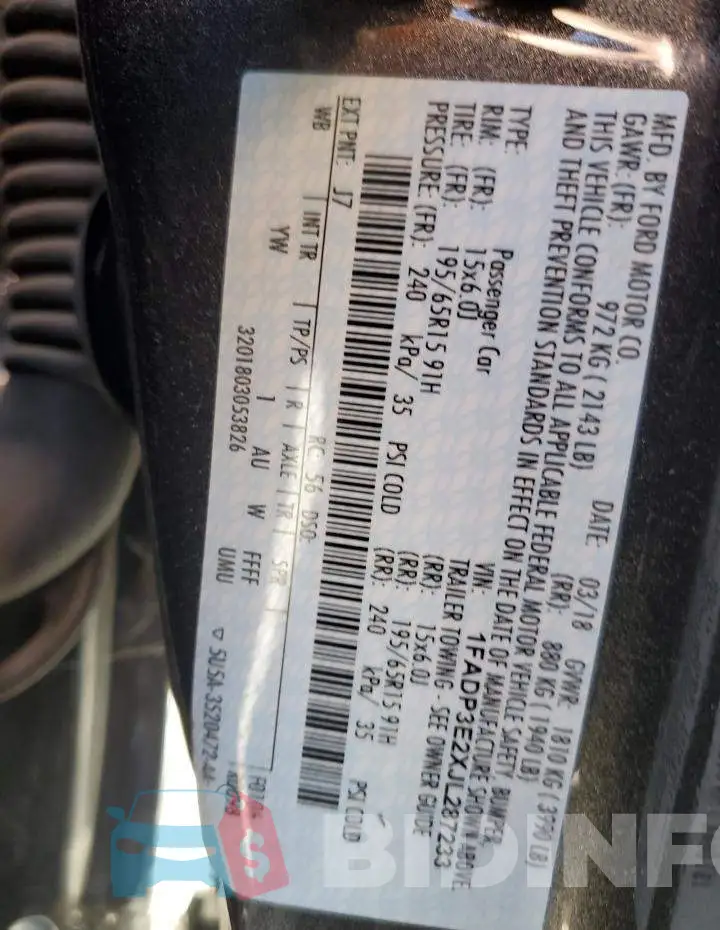 1FADP3E2XJL287233 Photo# 10