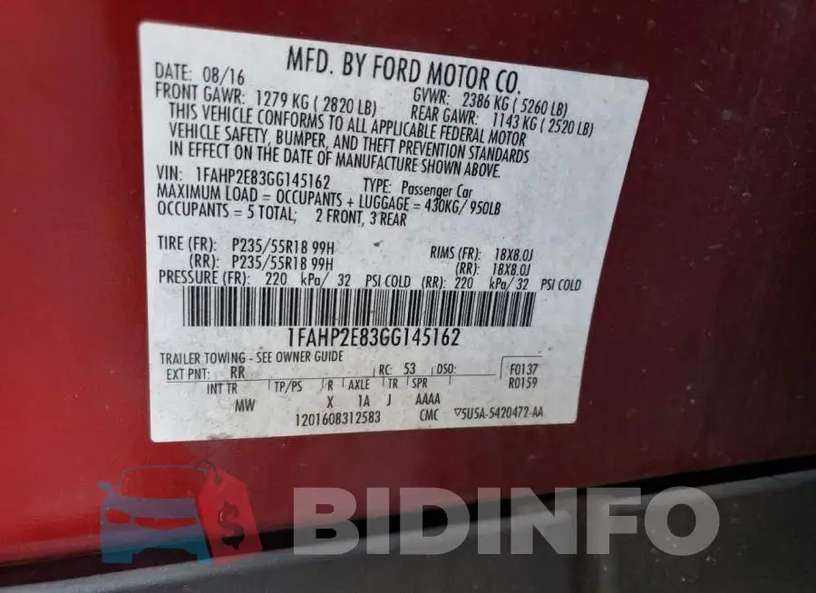 1FAHP2E83GG145162 Photo# 12