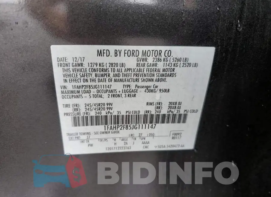 1FAHP2F85JG111147 Photo# 12