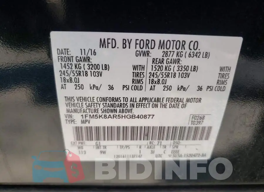 1FM5K8AR5HGB40877 Photo# 13