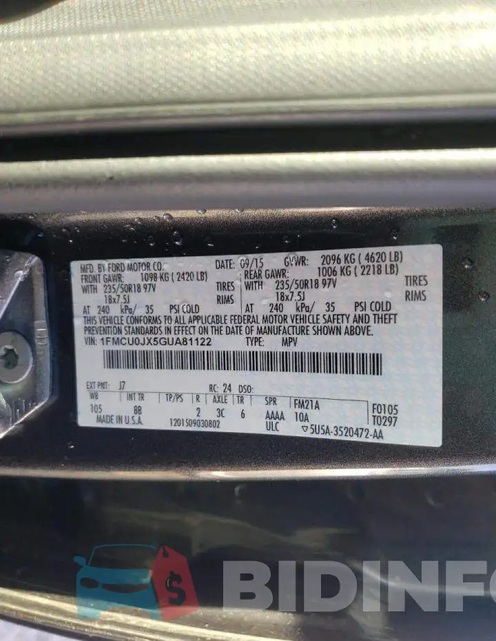 1FMCU0JX5GUA81122 Photo# 12