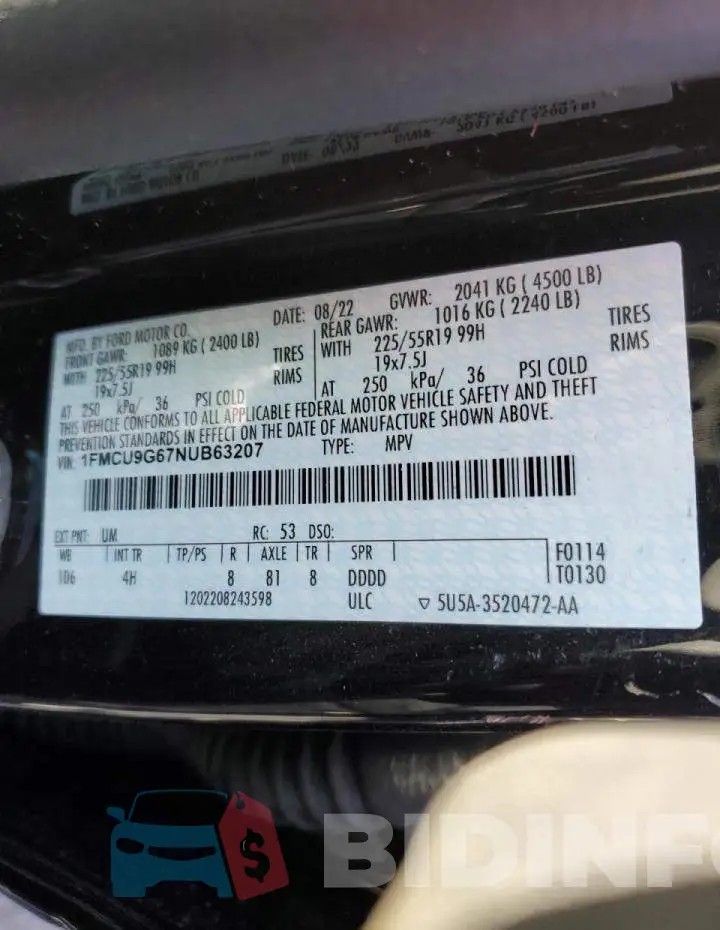 1FMCU9G67NUB63207 Photo# 14