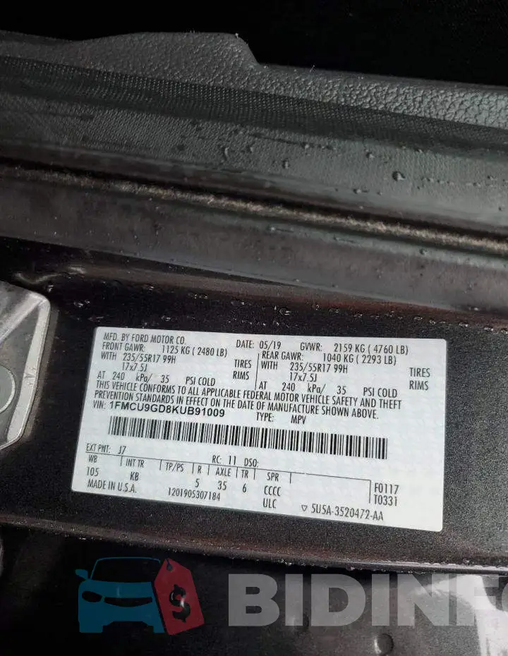 1FMCU9GD8KUB91009 Photo# 13