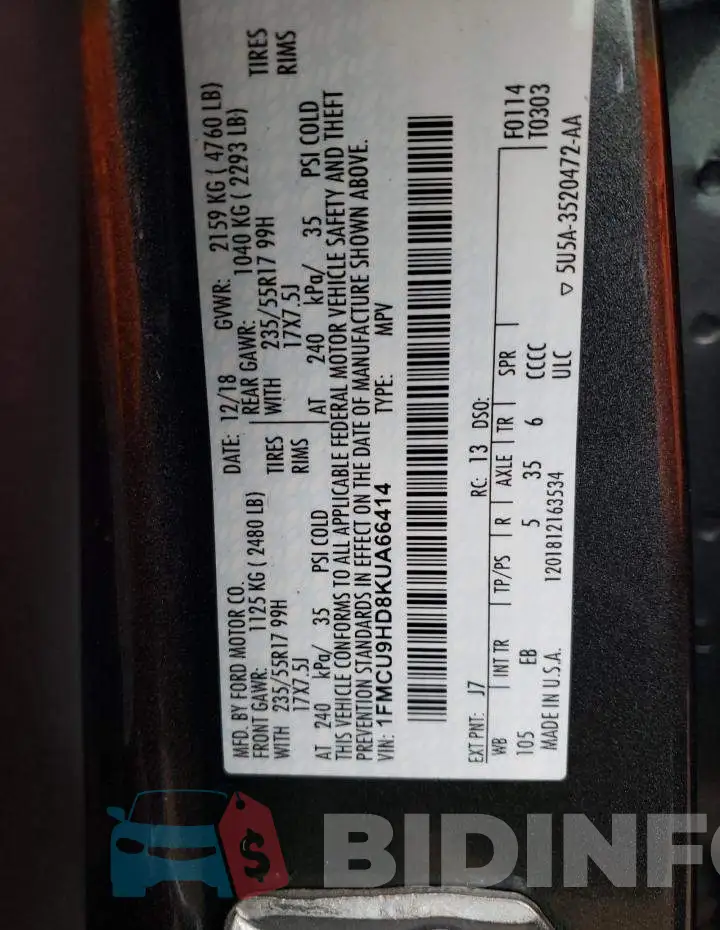 1FMCU9HD8KUA66414 Photo# 13