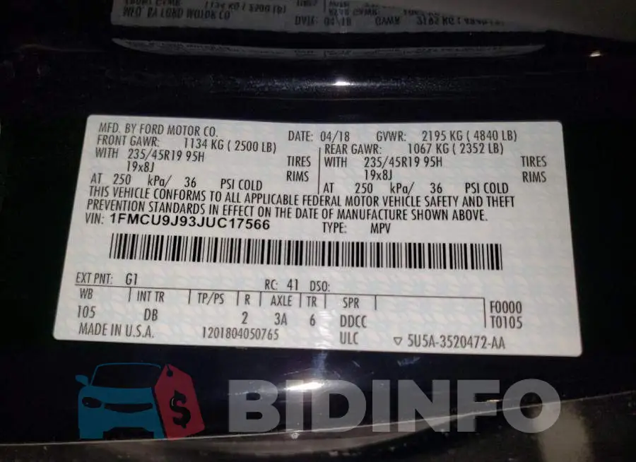 1FMCU9J93JUC17566 Photo# 13