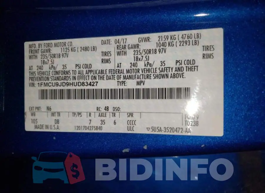 1FMCU9JD9HUD83427 Photo# 13