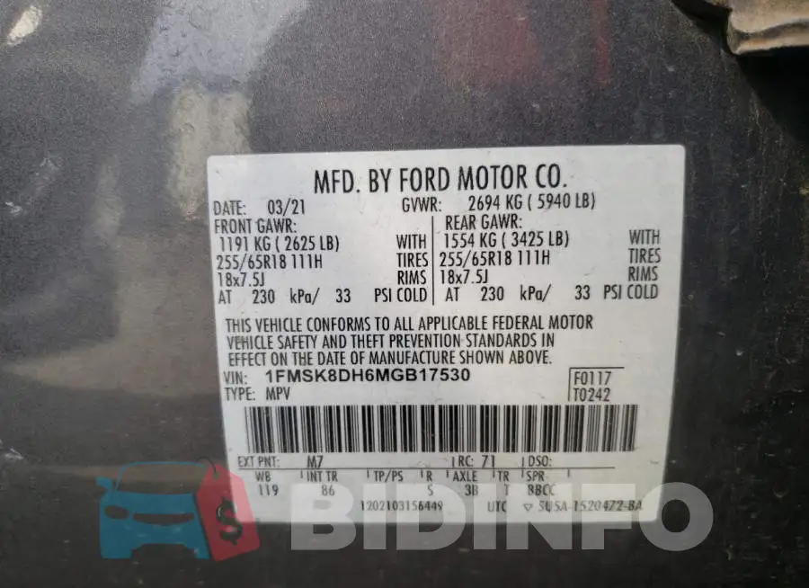 1FMSK8DH6MGB17530 Photo# 13