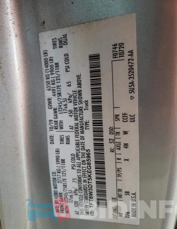 1FT8W3DT5KEG85965 Photo# 10
