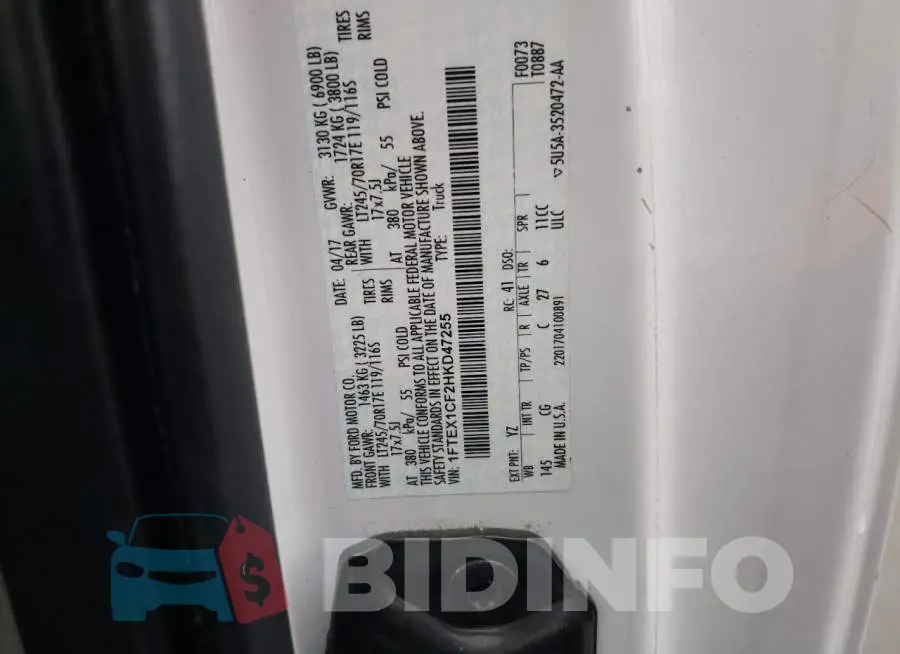 1FTEX1CF2HKD47255 Photo# 12