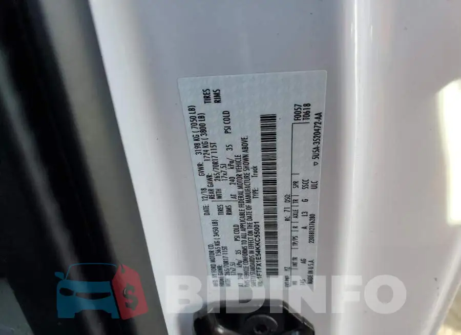 1FTFX1E54KKC55001 Photo# 10